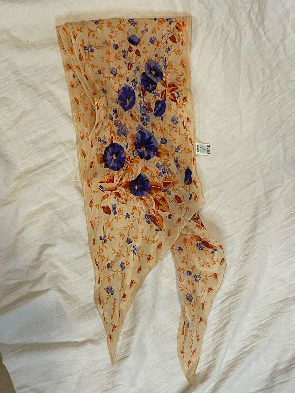 Vintage Oscar de la Renta 100% Silk Floral Scarf Japan Long Skinny Oblong